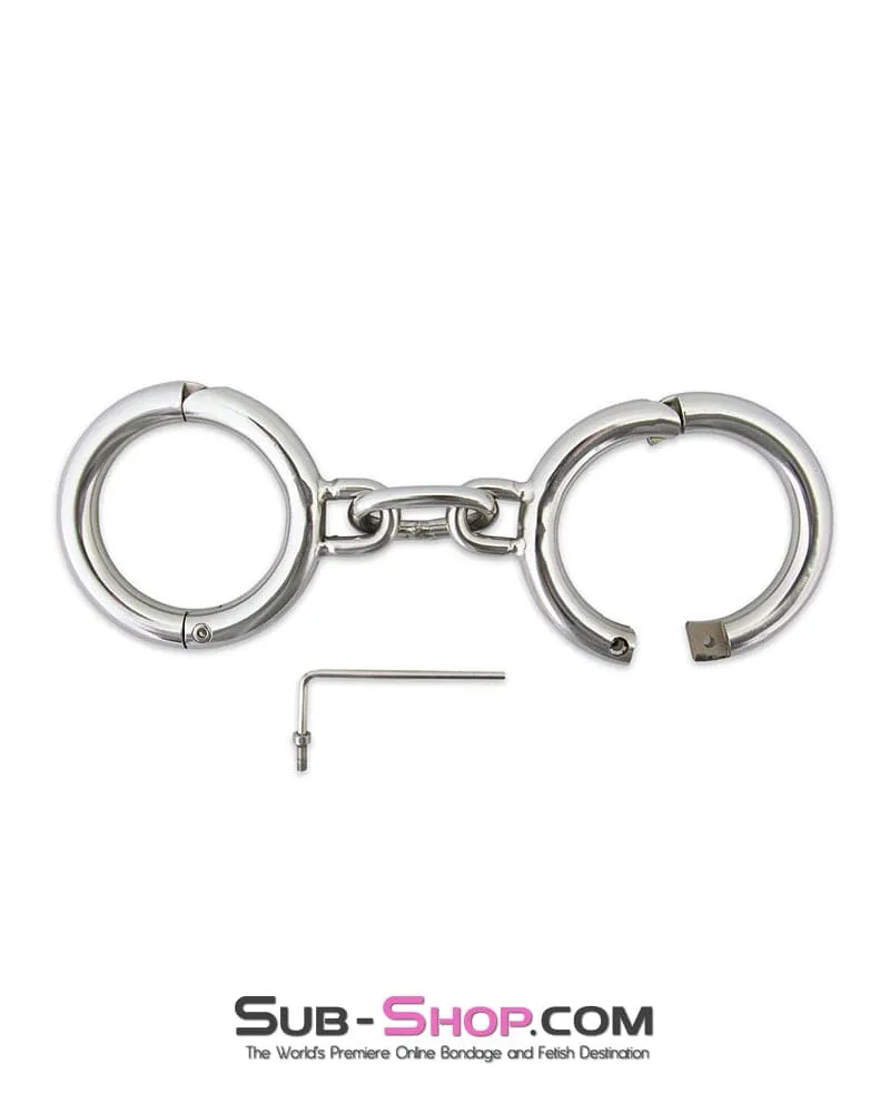 7187M      Heavy Bondage Stainless Steel Wrist Manacles. Small / Medium
