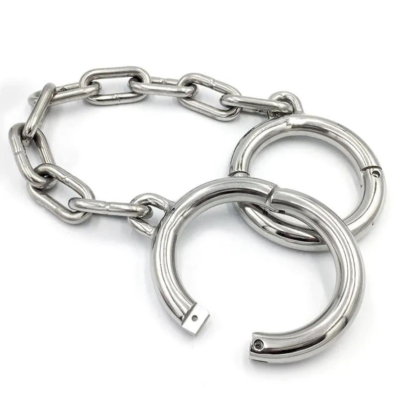 7245M      Heavy Bondage Stainless Steel Ankle Manacles. Large / Extra Large