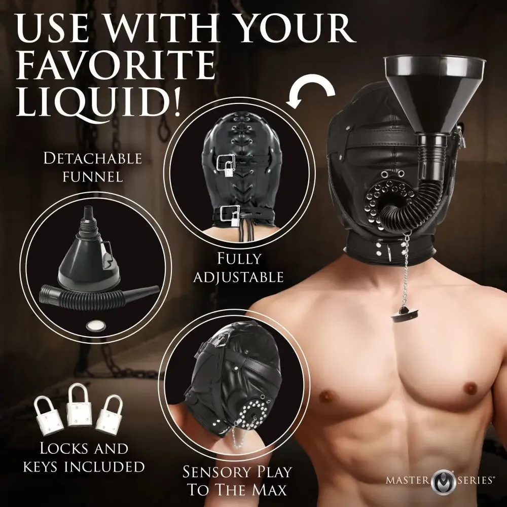 BDSM Degraded Sensory Deprivation Bondage Hood with Funnel
