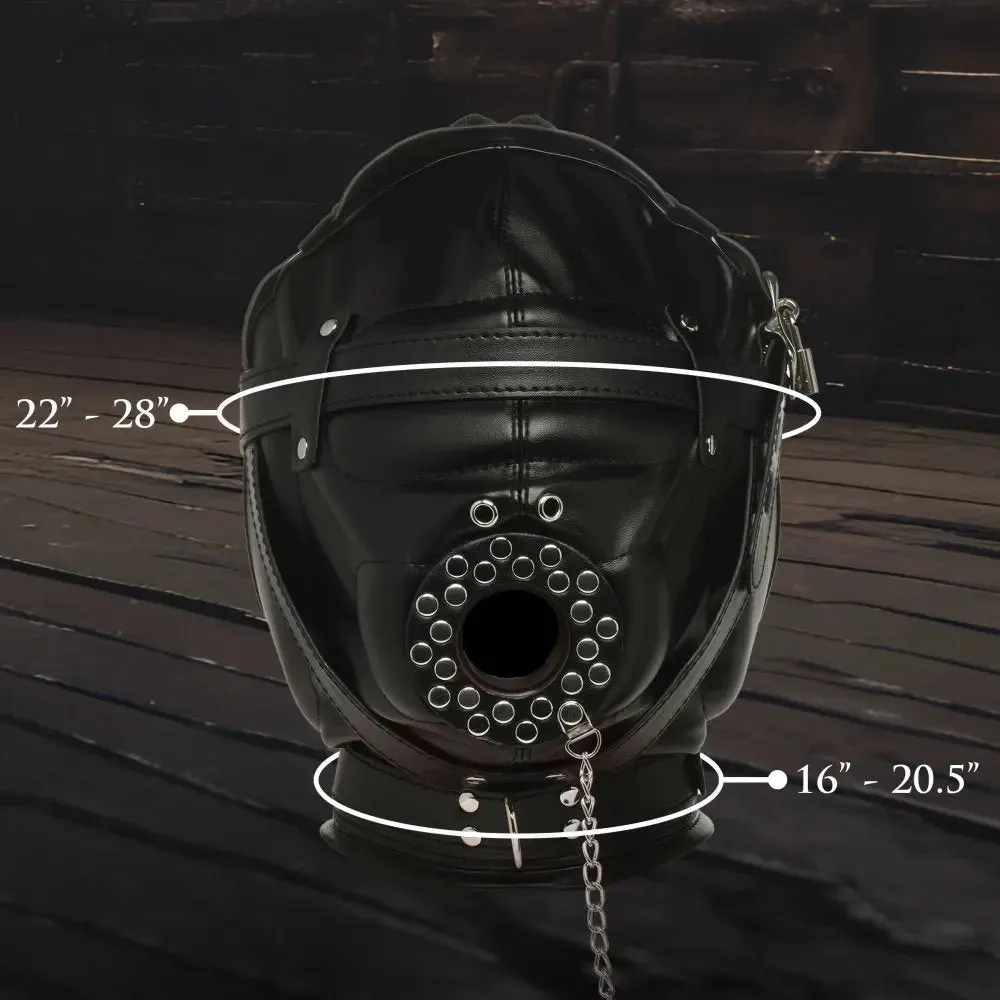 BDSM Degraded Sensory Deprivation Bondage Hood with Funnel