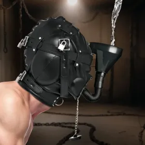 BDSM Degraded Sensory Deprivation Bondage Hood with Funnel