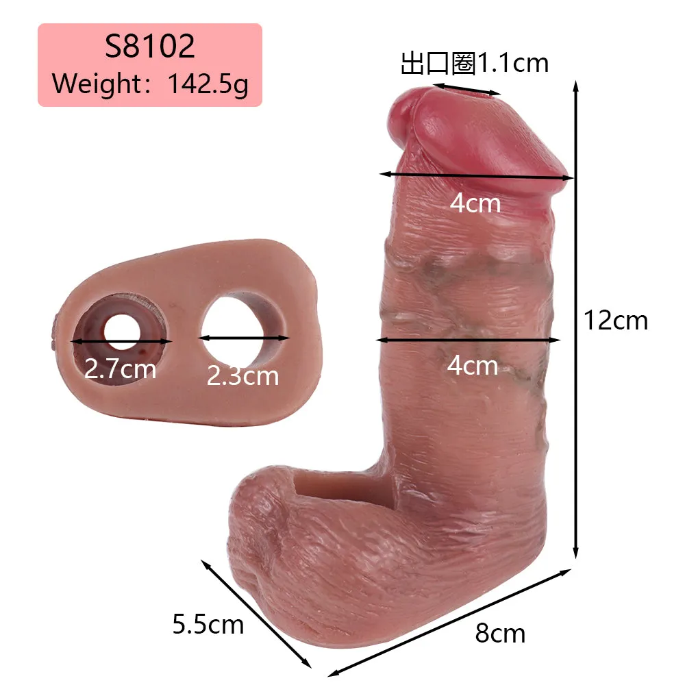 Big Thick Dildo Cock Sleeve Extender - Silicone Soft Lifelike Penis Condom Sex Toy for Men