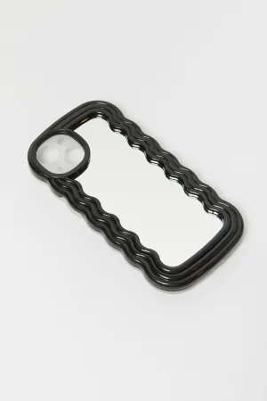 Black iPhone 14 Wavy Abstract Mirror Case with Holder