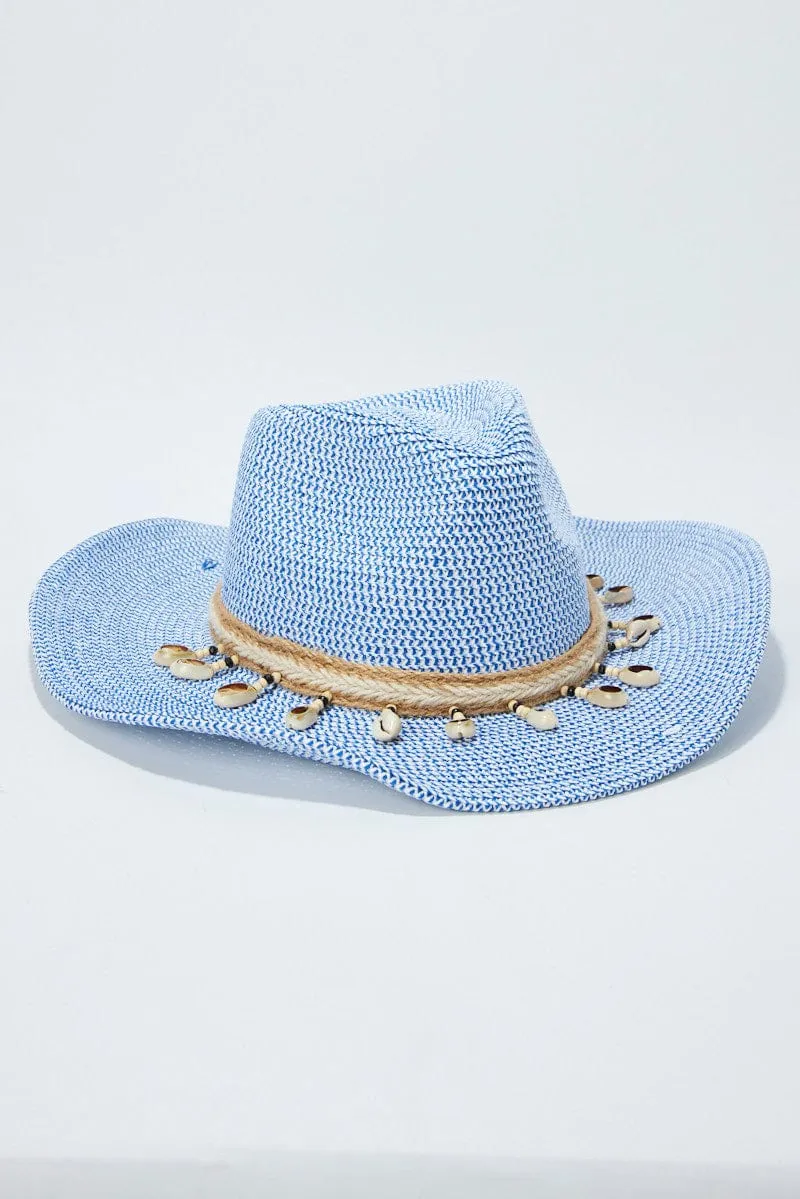 Blue Shell Detail Straw Cowboy Hat