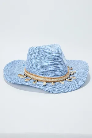 Blue Shell Detail Straw Cowboy Hat