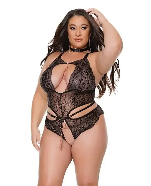 Bondage Lingerie Crotchless Teddy w/Removable Tassels - Plus Size Submissive Outfits