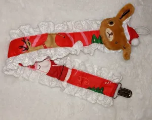 Christmas Dog Plush Ruffle Deluxe Pacifier Clip