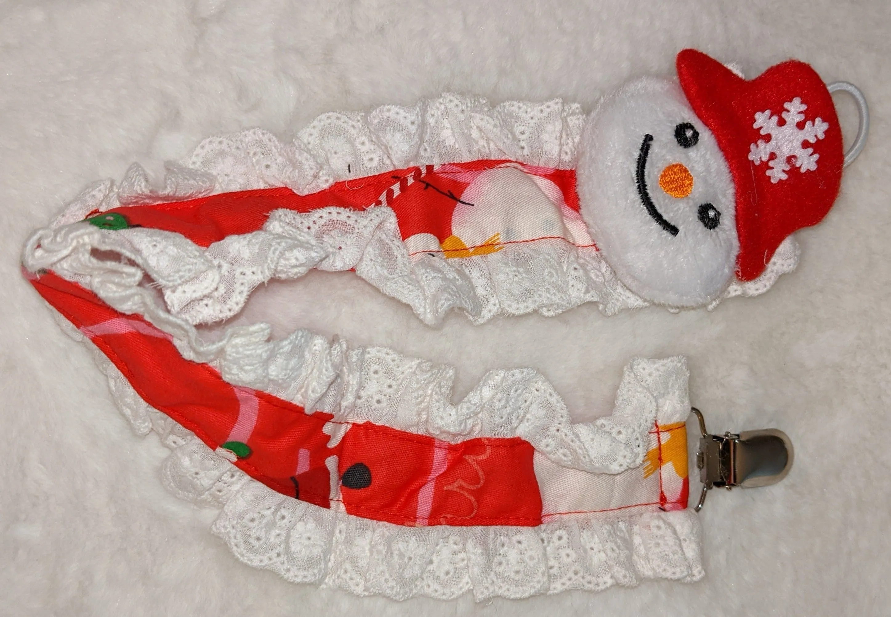 Christmas Plush Ruffle Deluxe Pacifier Clip