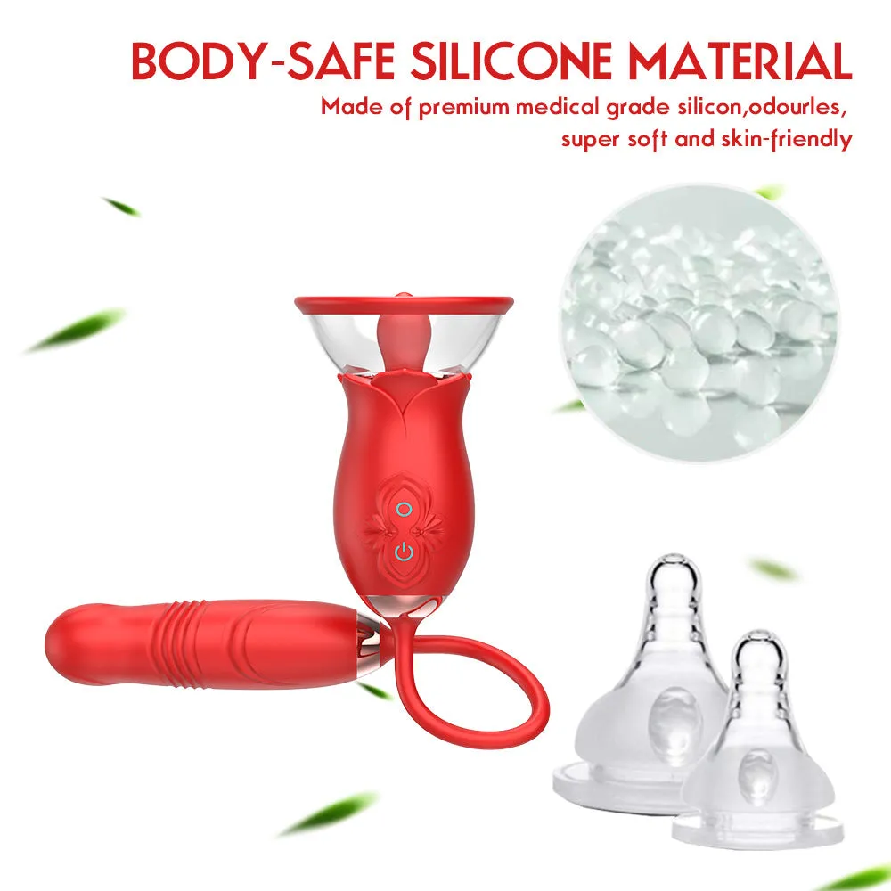 CrazyRose - Rose Toy with Tongue Licking & 3 Thrusting Vibrator