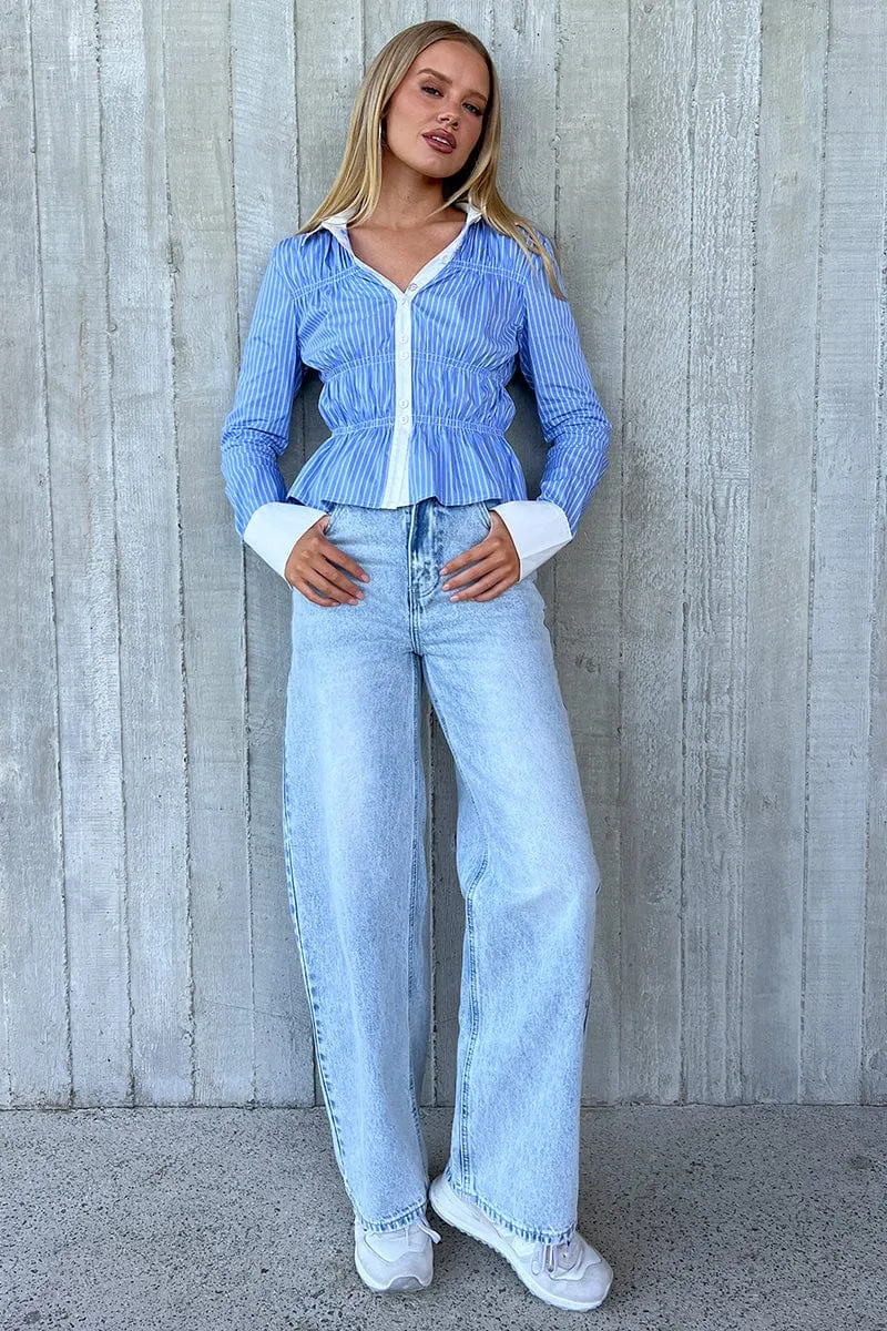Denim Wide Leg Jeans Mid Rise