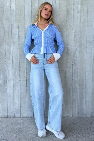 Denim Wide Leg Jeans Mid Rise