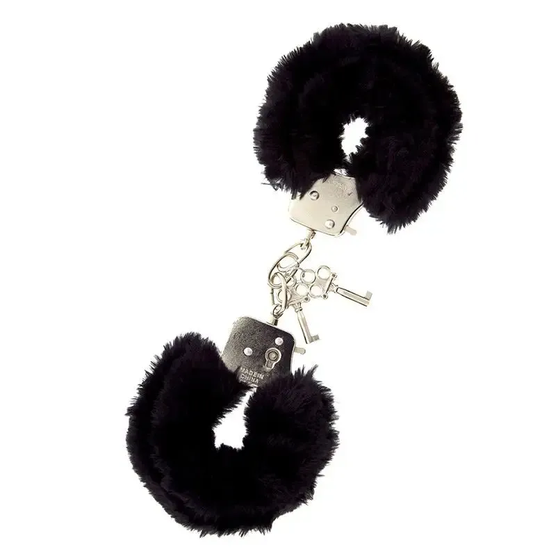 Dream Toys Furry Fun Black Plush Metal Handcuffs with 2 Keys