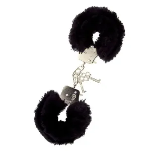 Dream Toys Furry Fun Black Plush Metal Handcuffs with 2 Keys