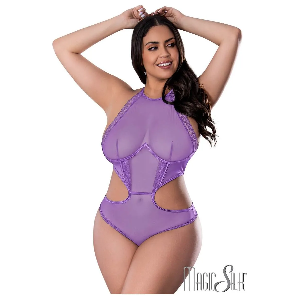 Exposed Halter Mesh Teddy by Magic Silk