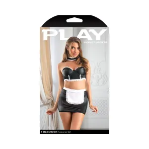 Fantasy Lingerie Play 5-Star Service Wetlook Bustier. Adjustable Open Back Spanking Skirt. G-string Panty & Choker Costume M/L