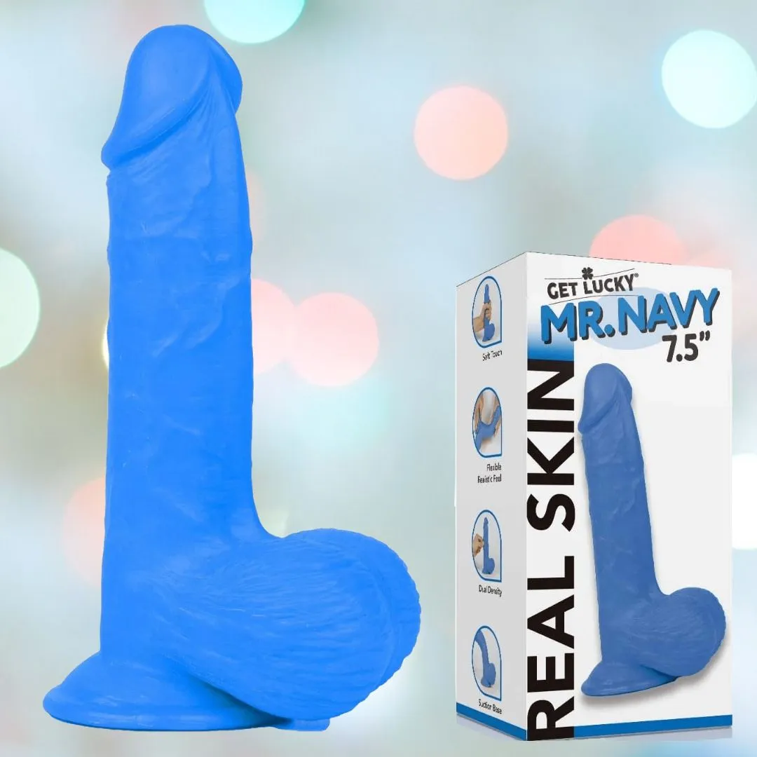 Get Lucky Mr. Navy 7.5 Realistic Dildo with Suction Cup - Blue