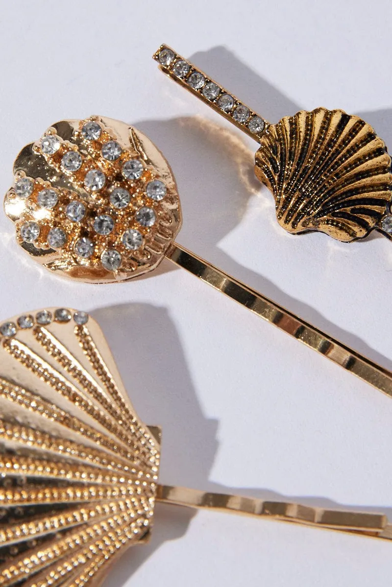 Gold 3 Pack Shell Hair Clips