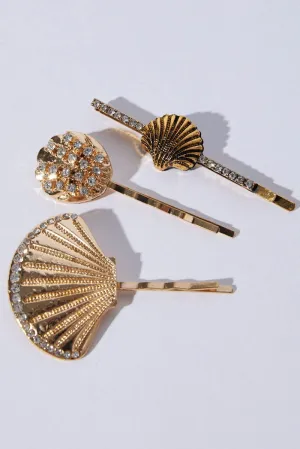 Gold 3 Pack Shell Hair Clips