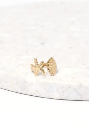 Gold Shell and Starfish Ring