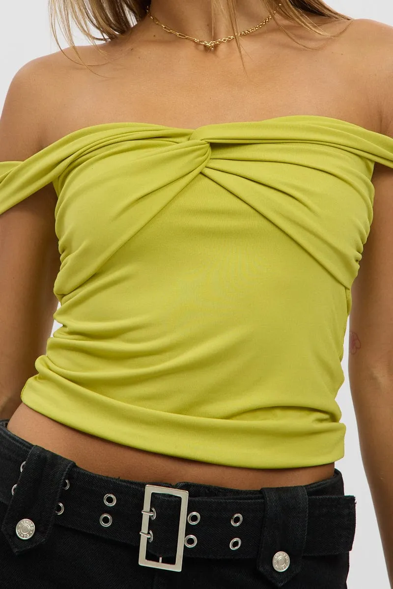 Green Off Shoulder Top Twisted Bust
