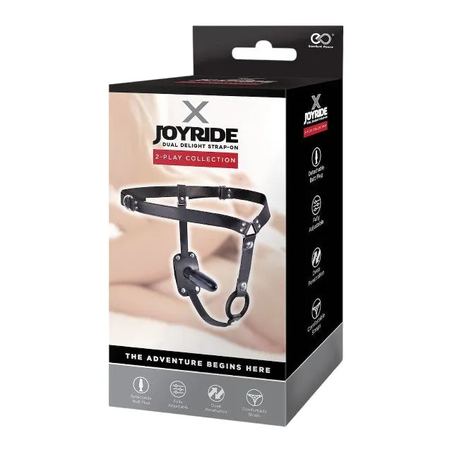 Ham X JOYRIDE Dual Delight Strap-On. cu inel pentru penis și plug anal detașabil. bretele ajustabile. negru