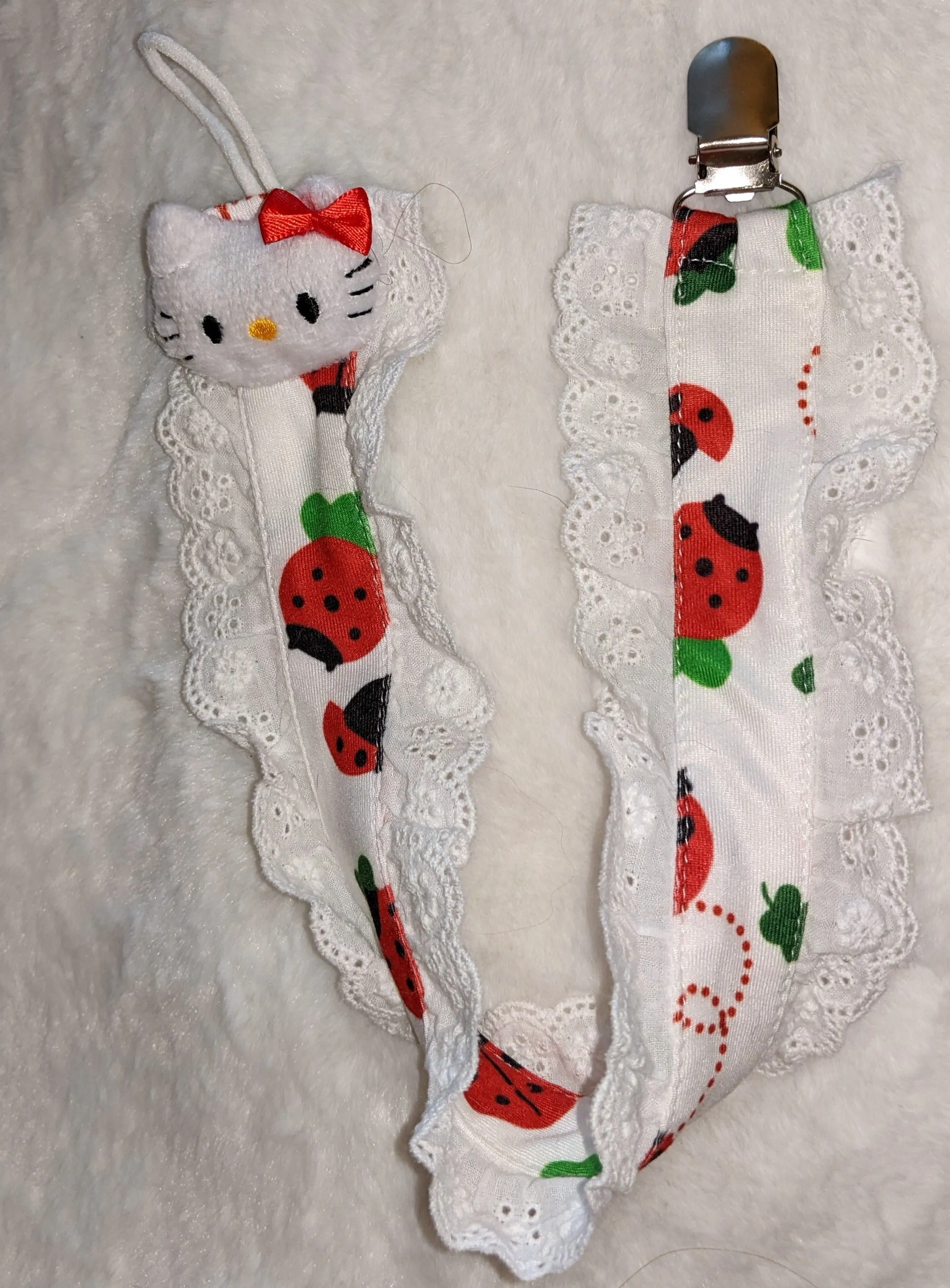 Kitty & Ladybugs Plush Ruffle Deluxe Pacifier Clip