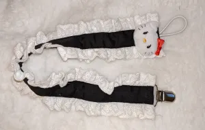 Kitty Black Plush Ruffle Deluxe Pacifier Clip