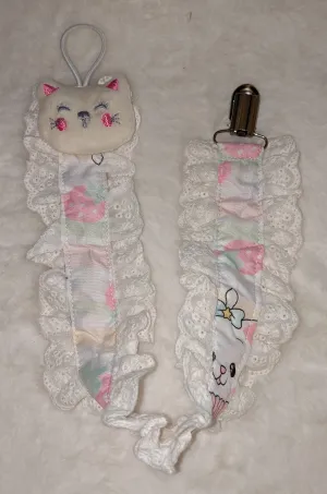 Kitty Cat Plush Ruffle Deluxe Pacifier Clip
