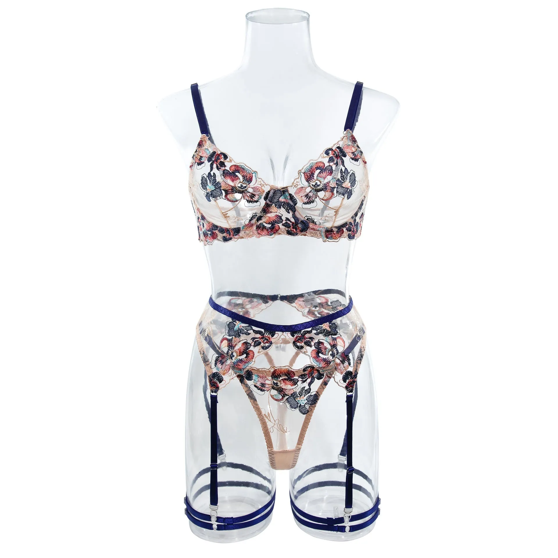 Love Me Patterned Non-marking Lace Cross Multicolor Embroidery Erotic Set