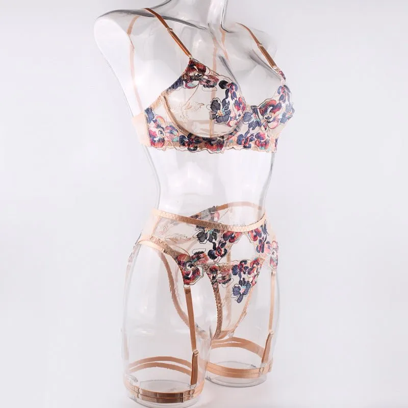 Love Me Patterned Non-marking Lace Cross Multicolor Embroidery Erotic Set