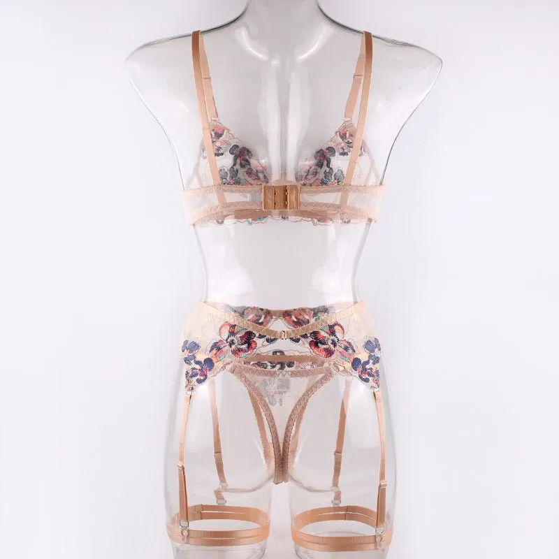 Love Me Patterned Non-marking Lace Cross Multicolor Embroidery Erotic Set