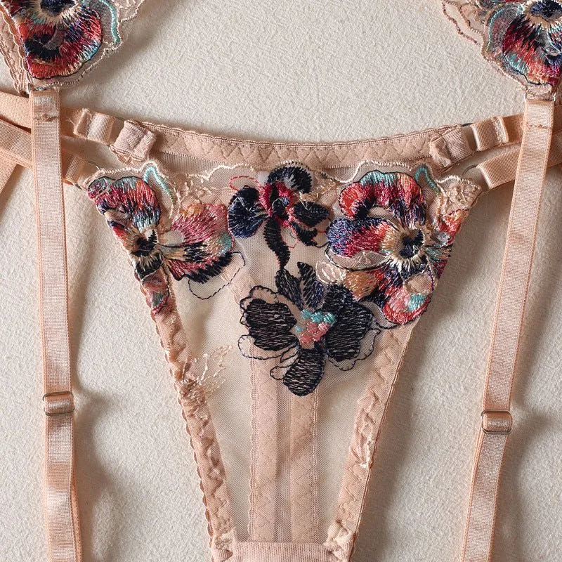 Love Me Patterned Non-marking Lace Cross Multicolor Embroidery Erotic Set