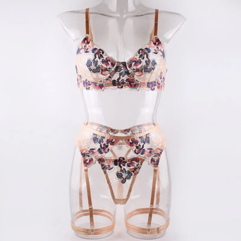 Love Me Patterned Non-marking Lace Cross Multicolor Embroidery Erotic Set