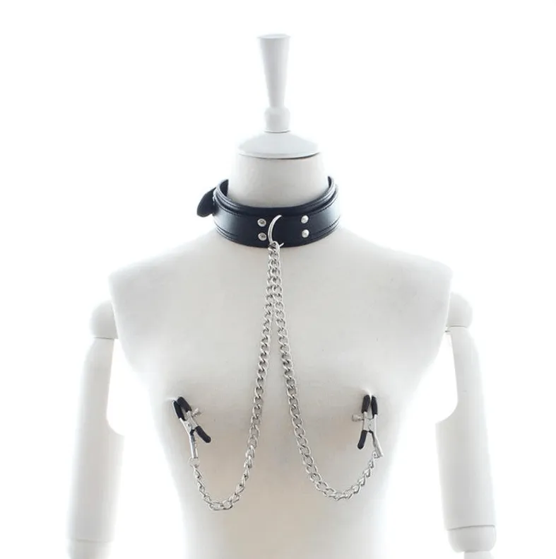Lovemesex Faux Leather Collar with Clamps