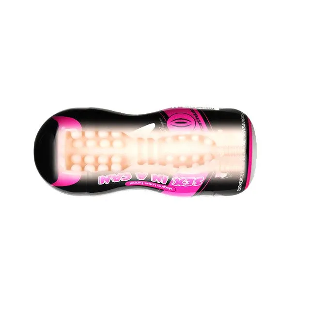 Masturbator LOVETOY Sex In A Can. pentru simulare vaginală realistă. cu vibrator bullet inclus. negru cu roz