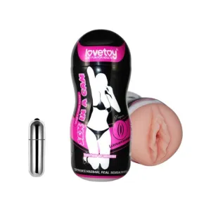 Masturbator LOVETOY Sex In A Can. pentru simulare vaginală realistă. cu vibrator bullet inclus. negru cu roz