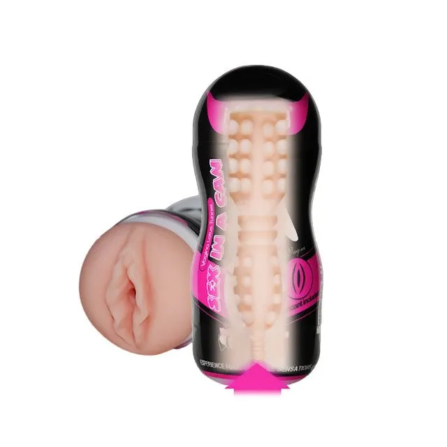 Masturbator LOVETOY Sex In A Can. pentru simulare vaginală realistă. cu vibrator bullet inclus. negru cu roz