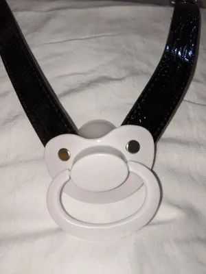 Pacifier Gag ABDL Adult Black & White Faux Leather