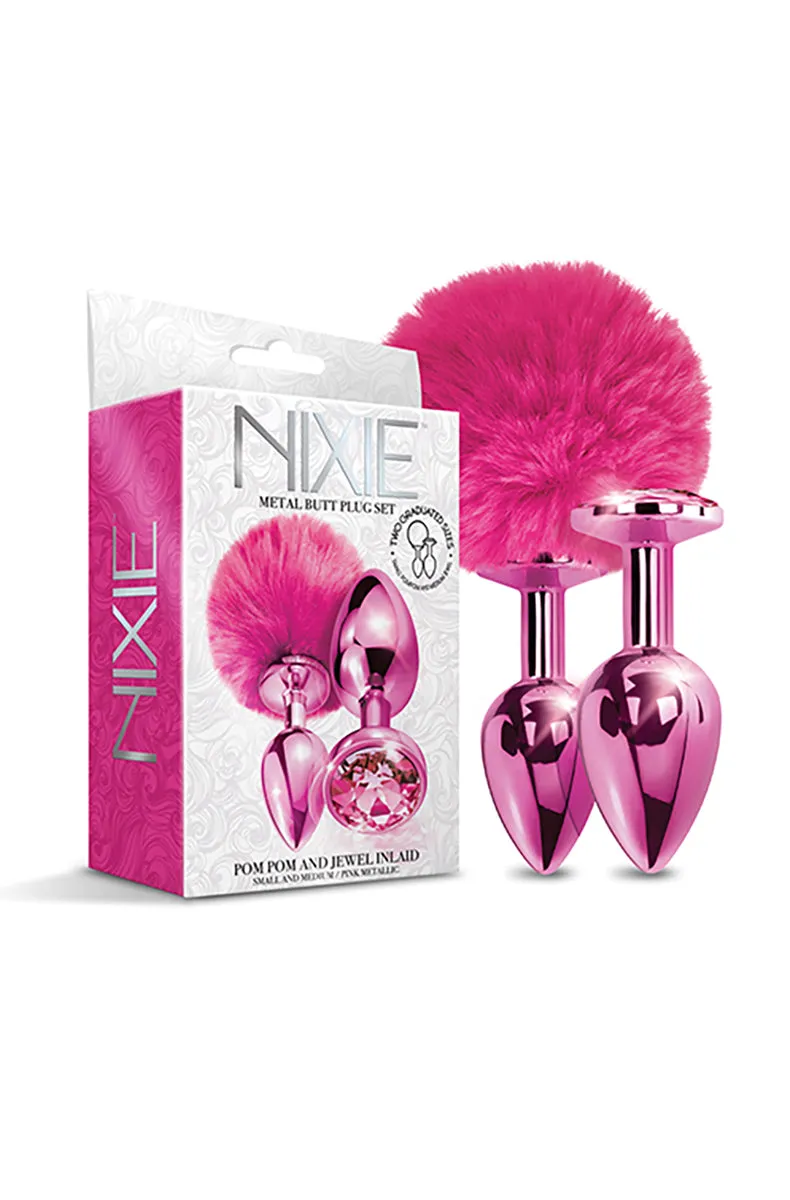 Pink Metallic Bunny Tail Butt Plug Set