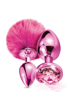 Pink Metallic Bunny Tail Butt Plug Set