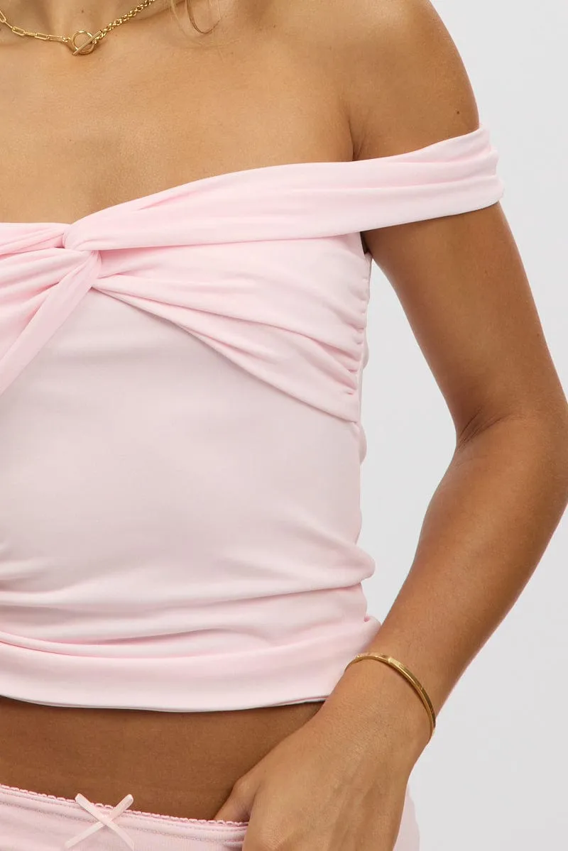 Pink Off Shoulder Top Twisted Bust