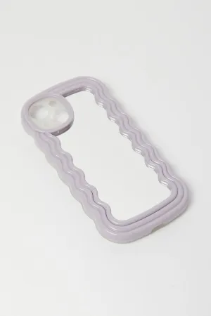 Purple iPhone 14 Wavy Abstract Mirror Case with Holder