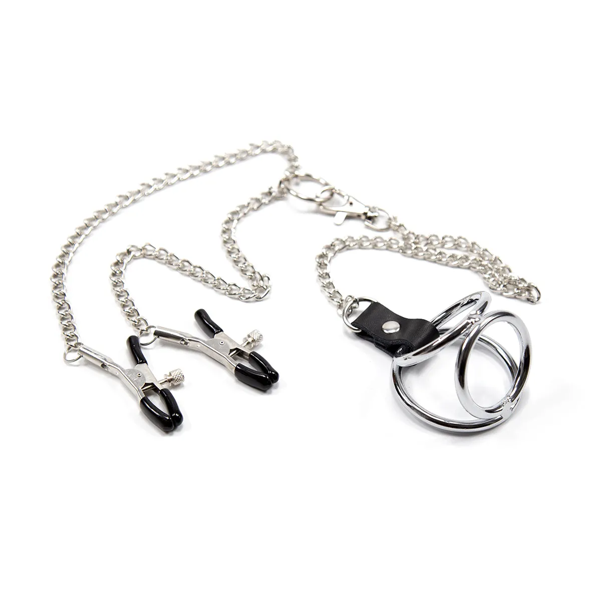Rimba Triple Cock Ring With Nipple Clamps & Chain | BDSM