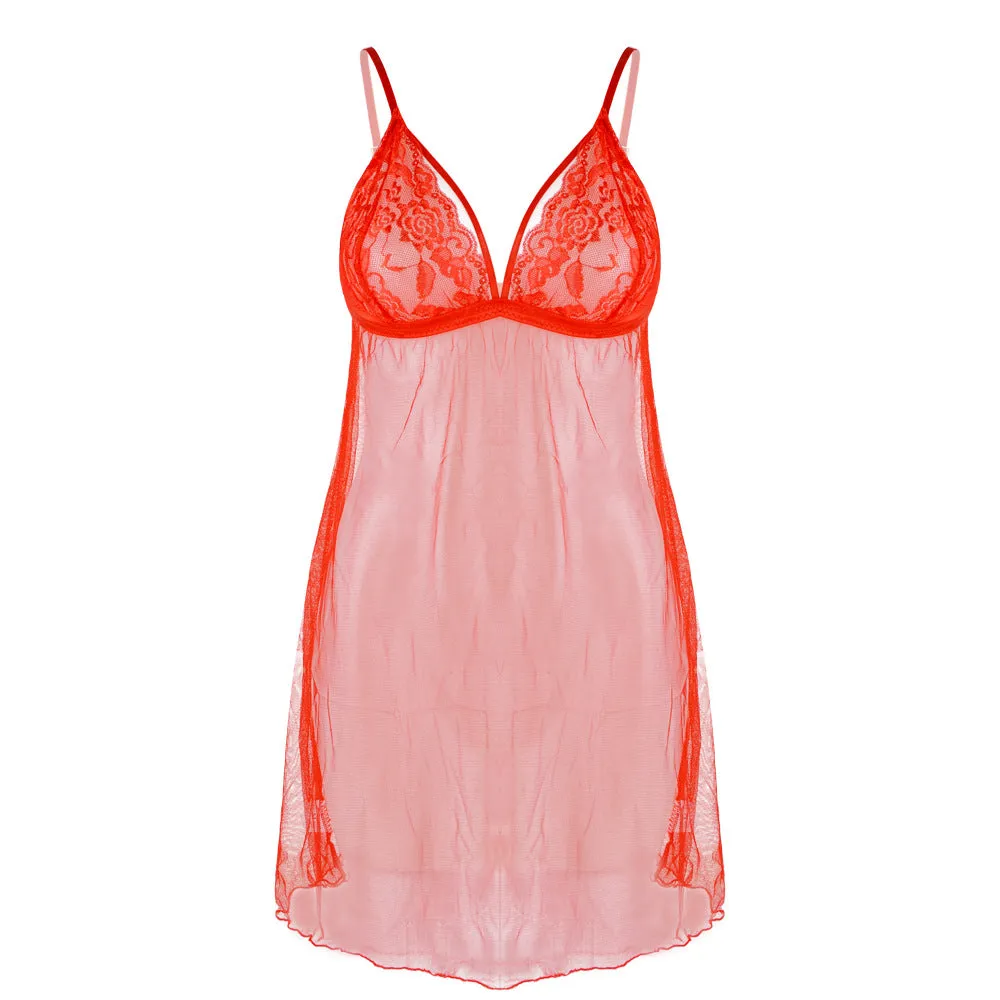 See-through Lace Tulle Sexy Erotic Suspenders Nightgown 7329