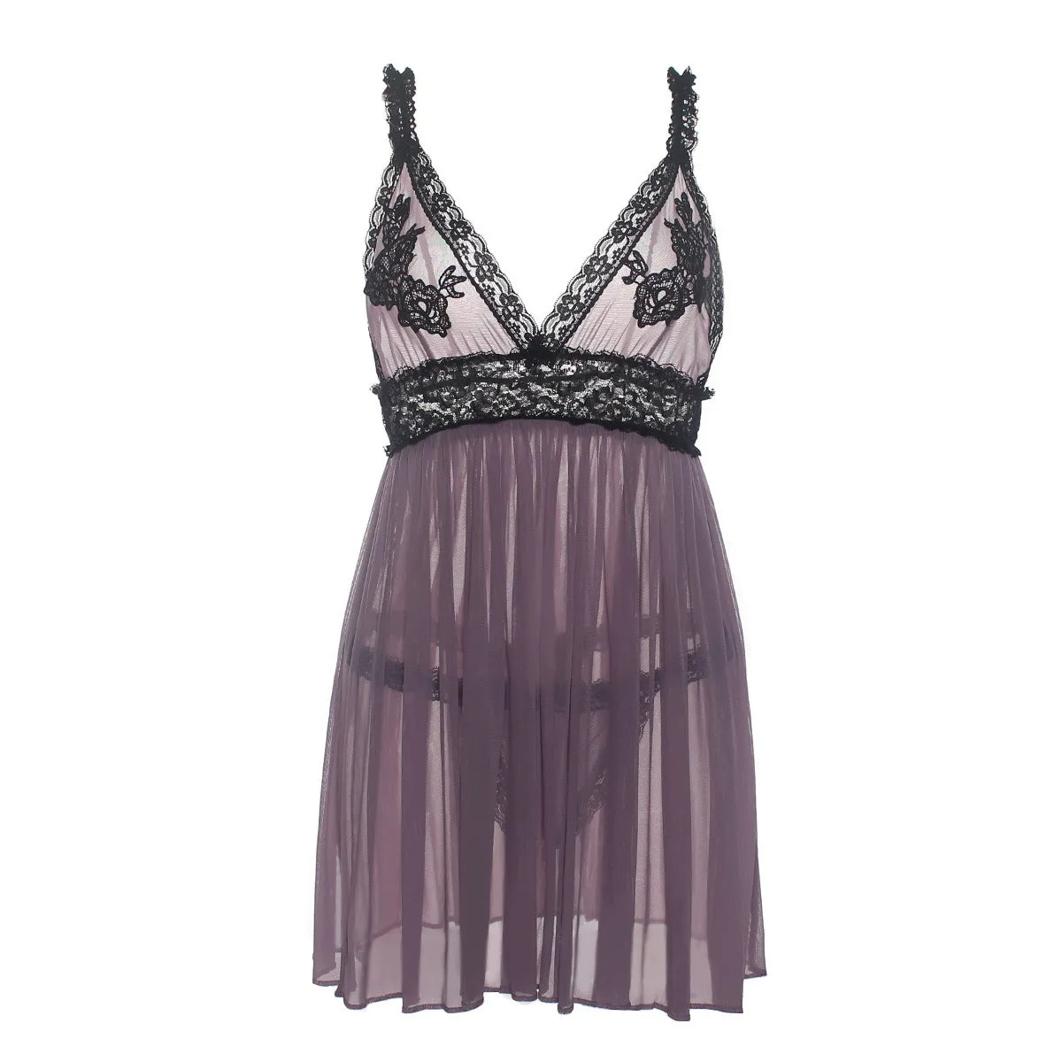 Sexy Erotic Hanging Neck Bow Temptation Cute Deep V Mesh Lace Dress with Tanga 7141