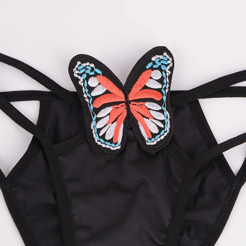 Sexy Lingerie Hollow Butterfly Straps Exposed Breast Three-point Suit 2052