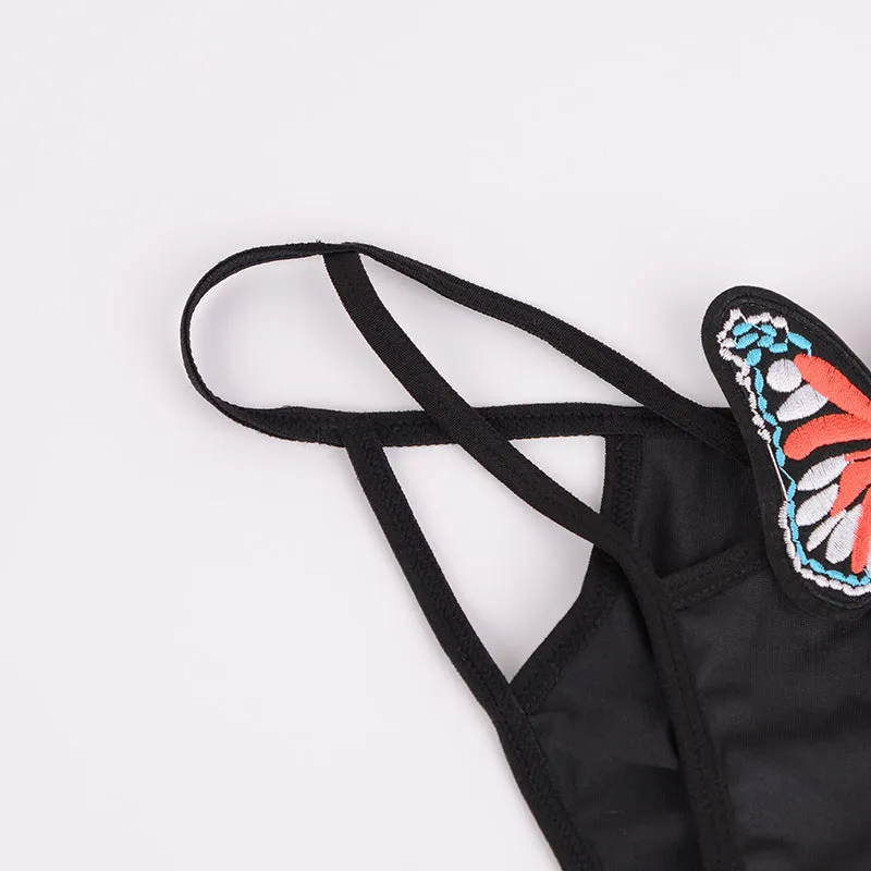 Sexy Lingerie Hollow Butterfly Straps Exposed Breast Three-point Suit 2052