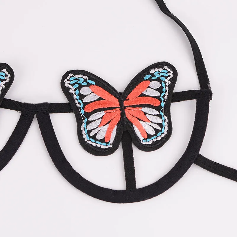 Sexy Lingerie Hollow Butterfly Straps Exposed Breast Three-point Suit 2052