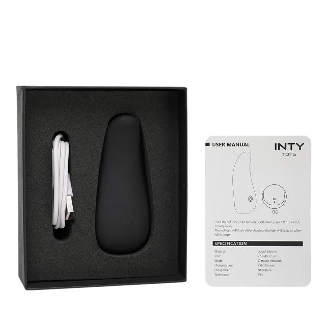 Stimulator clitoris INTY TOYS TICKLE. din silicon lichid. cu 10 funcții de vibrații ultra-puternice. rezistent la apă IPX6. negru
