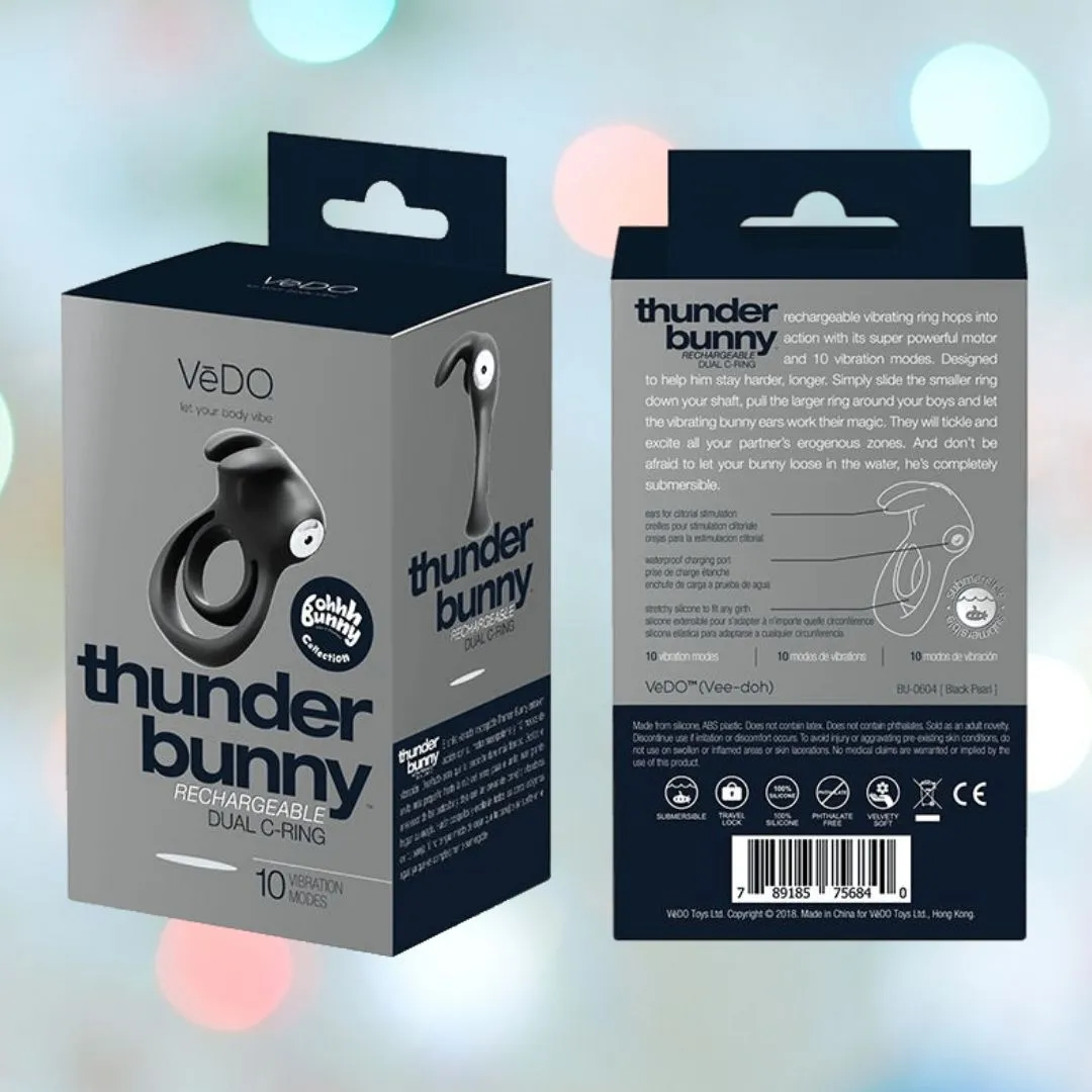 Vedo Thunder Bunny Dual Cock Ring - Black Pearl